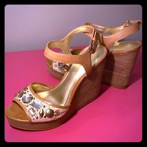 Coach tan jewel wedge platform sandals